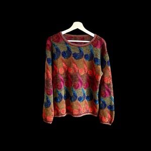 Hand Knit Home Made Apostrophe Blended Yarn Chunky Knit Sweater Large‎